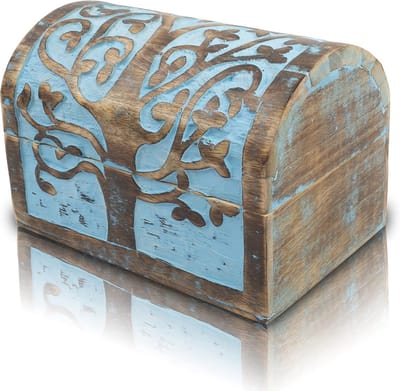 Handgemaakte Houten Sieradendoos met Levensboom | Vintage Opbergkist 22x15 cm