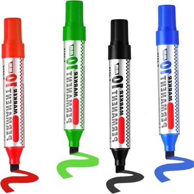 Permanent marker 4pcs - sneldrogend en waterproof - 3-10mm wigpunt - veelzijdig voor glas, plastic, metaal en hout - ShopVlot