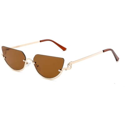 Lunettes de Soleil Tendance Œil de Chat pour Femmes Monture Métal Hip Hop Demi-Monture Ovale Lunettes de Soleil Lunettes de Soleil Rétro Étroites Petites pour Femmes et Hommes UV400 as picture shows