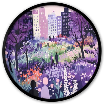 Poster in lijst Rond - Fotolijst 40x40 cm - Posters - Park - Bomen - Bloemen - Gebouwen - Ronde posterlijst zwart - Decoratie - Wanddecoratie woonkamer - Muurdecoratie slaapkamer