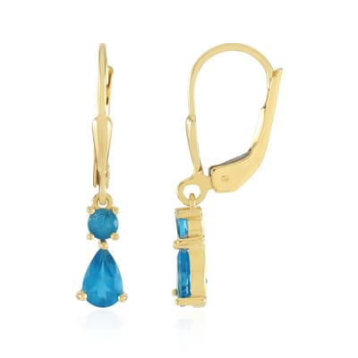 Cavill - Neon Blauwe Apatiet Oorbellen - 925 Sterling Zilver - 18K Goud Verguld - 0,86 ct Braziliaanse Edelsteen - Peervorm & Rond - Elegant & Modern