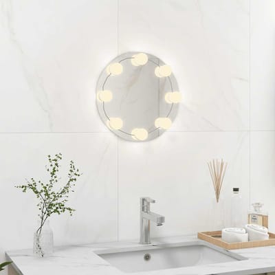 vidaXL - Wandspiegel - zonder - lijst - met - LED-lampen - rond - glas
