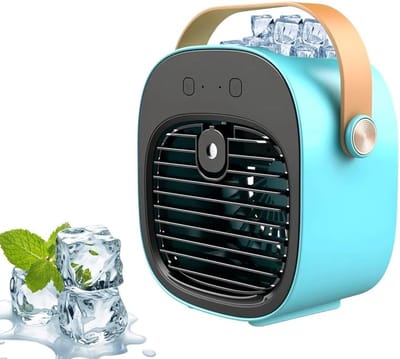 Luchtverfrisser met Vernevelingsfunctie - Draagbare Oplaadbare Miniventilator met 3 Snelheidsstanden - Geschikt voor Kantoor, Buiten en Auto - Blauw