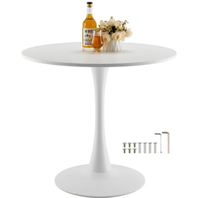 VEVOR Ronde eettafel Keukentafel Houten tafel (80 cm / 113,4 kg draagvermogen) voor 2-4 personen, moderne kantoortafels met voetstuk in tulpdesign, voor keuken thuis of woonkamer, wit (alleen tafel)
