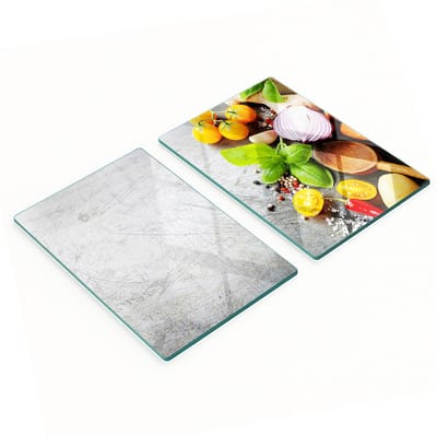 Decoratieve glazen snijplanken met groenteafbeeldingen, 2x40x52 cm