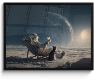 Poster in lijst - Fotolijst 80x60 cm - Posters - Maan - Kat - Astronaut - Ruimte - Posterlijst zwart - Decoratie - Wanddecoratie woonkamer - Muurdecoratie slaapkamer