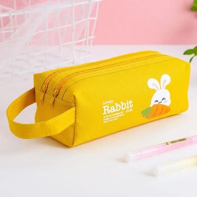Draagbare Canvas Etui Schoolbenodigdheden Opbergtas Dubbellaagse Pennen Etui Studenten Pen Etui Schattige Pennen Etui Kinder Kantoorbenodigdheden Tas 19.5*7.5cm groen
