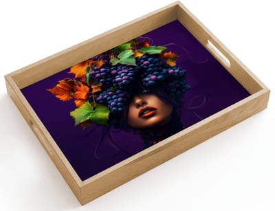 Dienblad hout 40x30 cm - Schootdienblad - Vrouw - Paars - Druiven - Borrelplank rechthoek - Plateau dienbladen