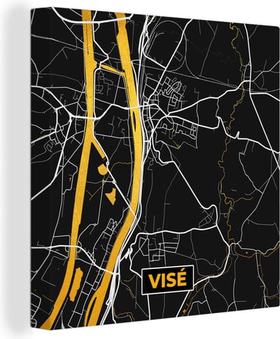 Canvas Schilderij Visé - Kaart - Stadskaart - Plattegrond - Black & gold - 20x20 cm - Wanddecoratie