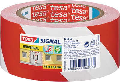 2x tesa afzettape-markeertape - rood-wit - 5 cm - 66 meter - afzettape/markeertape