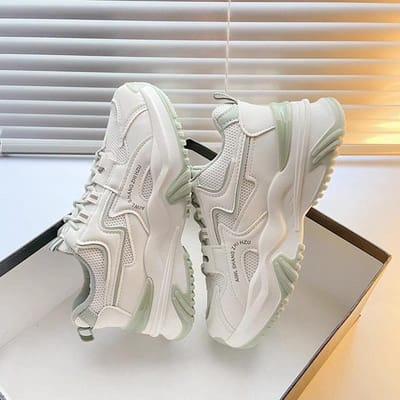 Chaussures Papa Femme Été Nouveau Maille Respirant Sport Décontracté Pieds Petits Semelle Épaisse Polyvalentes Chaussures Simples 40 vert