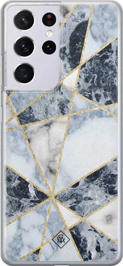Casimoda® hoesje - Geschikt voor Samsung S21 Ultra - Marmer Blauw - Backcover - Siliconen/TPU - Blauw