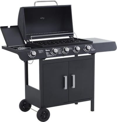 Sunny Barbecue-grill trolley op gas met thermometer RVS zwart 122 x 55 x 98 cm