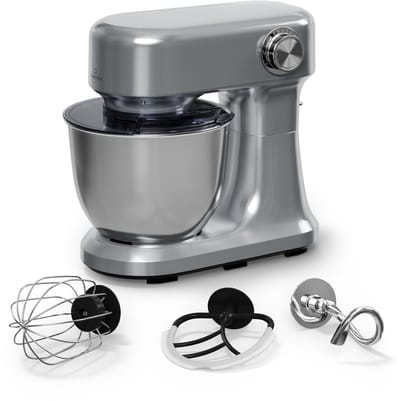 Klarstein Bella Evo 1500W keukenrobot – 5L roestvrijstalen kom, 12 snelheden, planetaire mixfunctie, pulsefunctie, deeghaak, klopper & garde, keukenrobot voor bakken, zilver