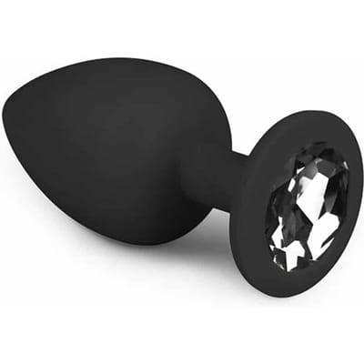Power escorts - Diamond King Large Plug - Zwart met zwarte steen - Silicone - 9,3 x 4,1 cm - BR135L