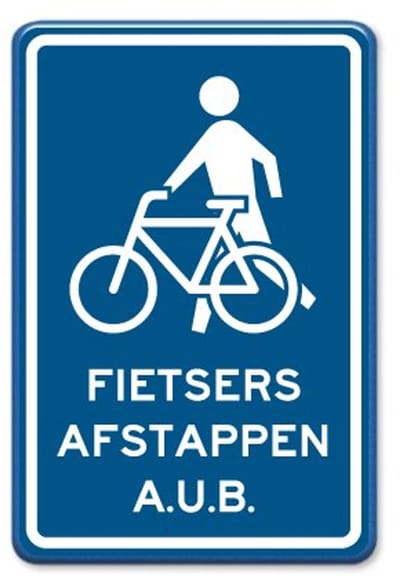 Bord fietsers afstappen - blauw - Weerbestendig Aluminium - 40x60 cm - Bevestiging: Zonder bevestiging (alleen het bord)