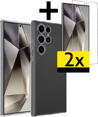 Hoesje - Met 2x Screenprotector - Geschikt voor Samsung Galaxy S24 Ultra - Sterk & Shockproof - Back Cover - Siliconen Case - Telefoon Hoes - Telefoonhoesjes - Transparant