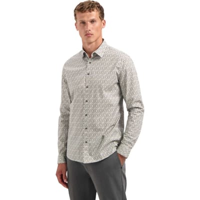 No Excess Shirt Stretch Allover Printed Taupe Size: S | Casual Shirts Outlet | Heren | Taupe