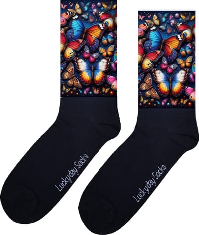 Vlinder sokken - Print sokken - Grappige sokken - Valentijnsdag cadeau - Verjaardag cadeau - Kado - Leuke sokken - Vrolijke sokken - Luckyday Socks - Kerst Sokken - Aparte Sokken - Sokken waar je vrolijk van wordt - Maat 37-44