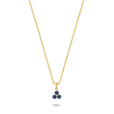 New Bling 9NBG-0672 Gouden Ketting met Hanger- 3 Steentjes - 7,4mm - Zirkonia - Blauw - Ankerschakel - 39+3+3cm - 0,87 Dikte - 14 Karaat - Goud