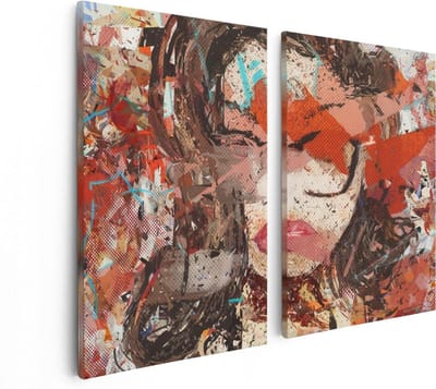Artaza Canvas Schilderij Tweeluik Abstracte Kunst van een Meisje - Vrouw - 80x60 - Foto Op Canvas - Canvas Print