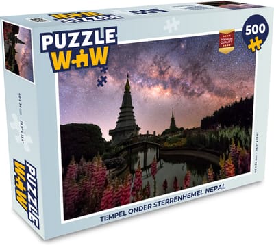 Puzzel Tempel onder sterrenhemel Nepal - Legpuzzel - Puzzel 500 stukjes