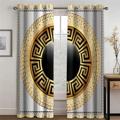 3D moderne luxe merkontwerp barok zwart goud 2 stuks dun schaduwgordijn voor woonkamer slaapkamer decor staafzak W50xH130(CM)x2PCS-Grommet Top