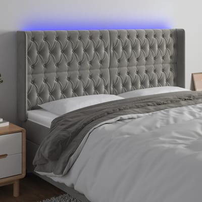 vidaXL - Hoofdbord - LED - 183x16x118/128 - cm - fluweel - lichtgrijs