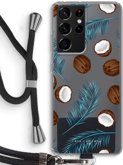 Case Company® - Hoesje met koord geschikt voor Samsung Galaxy S21 Ultra hoesje met Koord - Kokosnoot - Telefoonhoesje met Zwart Koord - Bescherming aan alle Kanten en Over de Schermrand