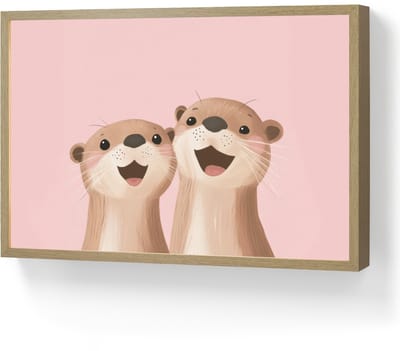 Nachtlampje 60x40 cm - Kinder lamp - Otters - Glimlach - Bruin - Tafellamp kinderkamer draadloos - Slaapkamer lampje - Bedlamp kinderen - Kinderlampje - Wandlamp babykamer - Nachtlampjes