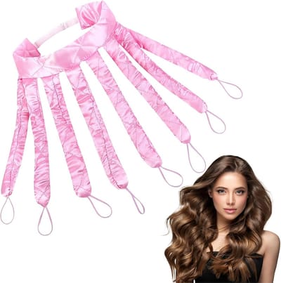 Hittevrije Krulspelden - Zachte Satijnen Krulstaaf voor Lang en Middelgroot Haar - Doe-het-zelf Styling (Roze)