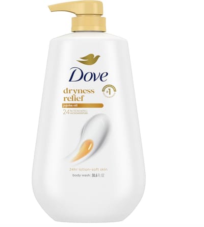 Dove Body Wash Dryness Relief met met Jojoba Olie - Hydraterende Douchegel Skin Cleanser voor 24 Uur Zachte Huid - Voedende Body Wash voor Droge Huid
