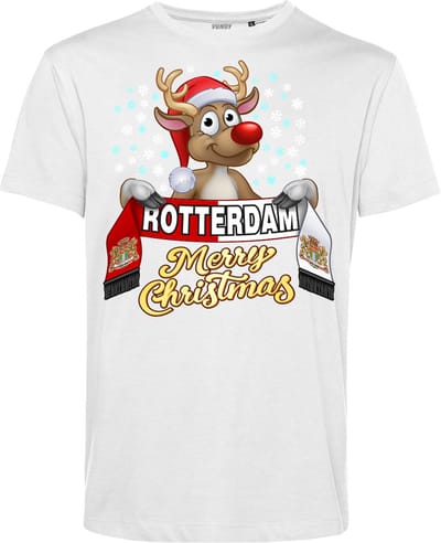 T-shirt Rotterdam | Foute Kersttrui Dames Heren | Kerstcadeau | Rotterdam supporter | Wit | maat XS