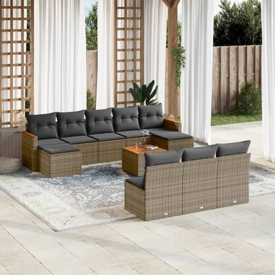 vidaXL - 11-delige - Loungeset - met - kussens - poly - rattan - grijs