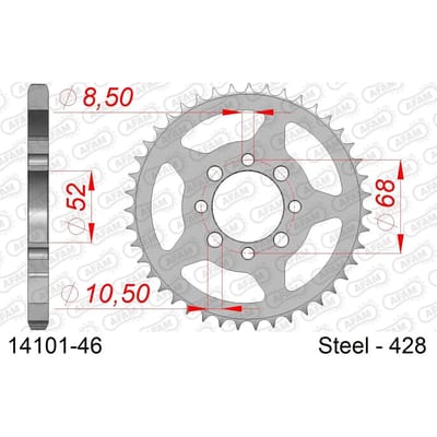 Stalen tandwiel Afam 428 46 dents