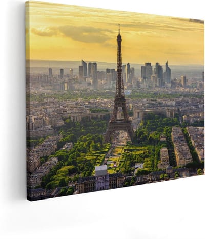 Artaza Canvas Schilderij Eiffeltoren - 50x40 cm - Wanddecoratie Frankrijk - Muurdecoratie Stad - Kamer Accessoires Zonsondergang