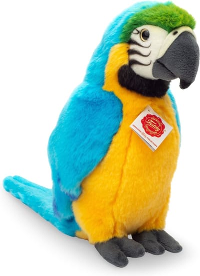 Hermann Teddy Knuffeldier Papegaai/ara - zachte pluche stof - premium knuffels - blauw/geel - 26 cm - Vogels
