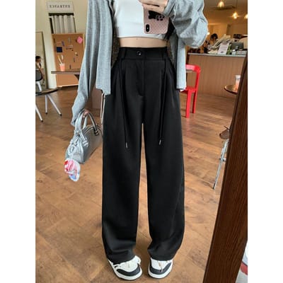 Hoge Taille Smalle Versie Wijde Pijpen Broek Casual Rechte Rechte Broek Losse Sportieve Casual Broek Vroege Herfst 4XL zwart