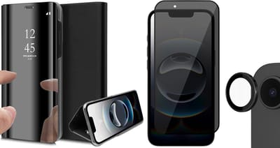 Hoesje geschikt voor iPhone 16e - Privacy Screenprotector Volledig Dekkend Glas & Camera - Spiegel Book Case Zwart