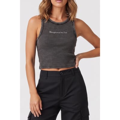 The Kooples Tank Top With Embroidered Text Black Washed Maat: 38 | Mouwloze Tops Outlet | Dames | Zwart