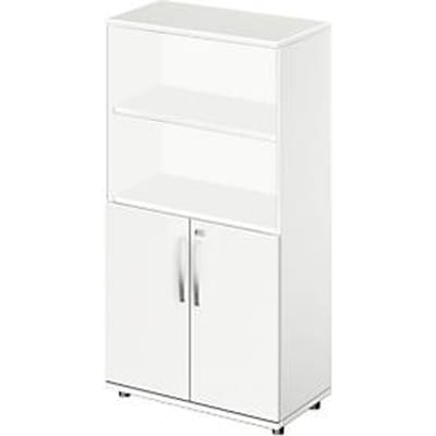 Schäfer Shop  Select Combikast LOGIN, bovenaan 2 rekken, onderaan 2 ordnerhoogten met deuren, B 800 x D 420 x H 1470 mm, wit/wit