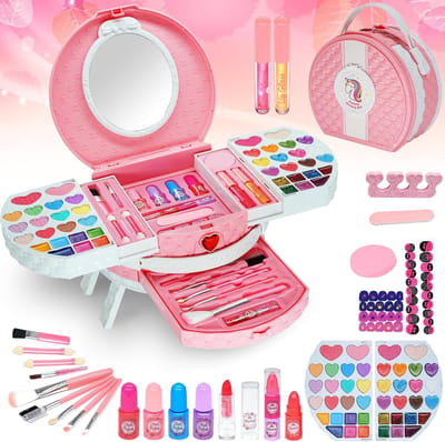 Make-up Set voor Meisjes - 66 delige Kinderschminkset, Creatieve en Draagbare Make-up Spellen voor Kinderen van 4-12 Jaar