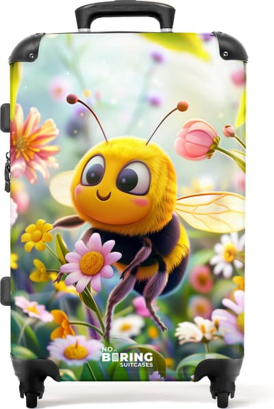 NoBoringSuitcases.com® - Kinderkoffer groot - Kindertrolley koffer - Close-up van een bij tussen roze bloemen - Rolkoffer lichtgewicht - Reiskoffer met 4 wielen - Grote trolley XL - 20 kg bagage