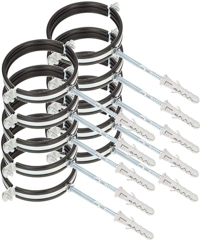 KOTARBAU® 10 Stuks Pijpbeugelset, Trillingsdempende Buisklem, 4", Gegalvaniseerd Staal, Pijpbeugel met Rubberen, Installatiebeugel, met Plug, Buisbeugel, Zwart Zilwer