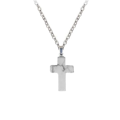 Fako Bijoux® - Ketting - Kruisje Mini - Howliet - Natuursteen - 18x25mm - 50cm