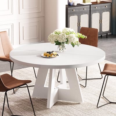 LITTLE TREE Ronde Eettafel - 120 X 120 X 75 cm - Witte - Boerenhuis Keukentafel - met Houten Poot voor 4-6 Person
