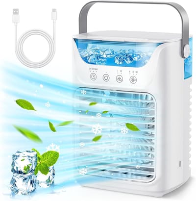 KZQ 4-In-1 Mini Luchtkoeler En Luchtbevochtiger Met 700 Ml Watertank, 3 Snelheden, Usb Voeding, Touchscreen, Voor Thuis, Kantoor En Buiten