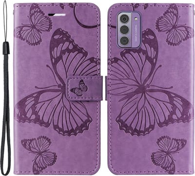 Coverup Hoesje - Geschikt voor Nokia G42 Hoesje - Coverup Vlinders Book Case - Lila