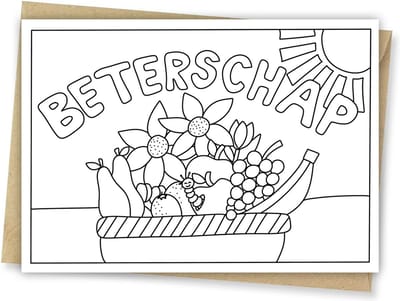Inkleurkaart Beterschap - Kaarten om zelf in te kleuren - Kinderkaart - DIY - incl kraft envelop