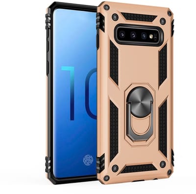 Hoesje Geschikt Voor Samsung Galaxy S10 Armor Hoesje Ringhouder TPU - Goud